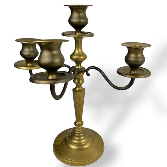 Vintage 1970s Solid Brass 3-Arm Candelabra w/ Center Pillar Regency 3.4 lbs - Picture 5 of 9